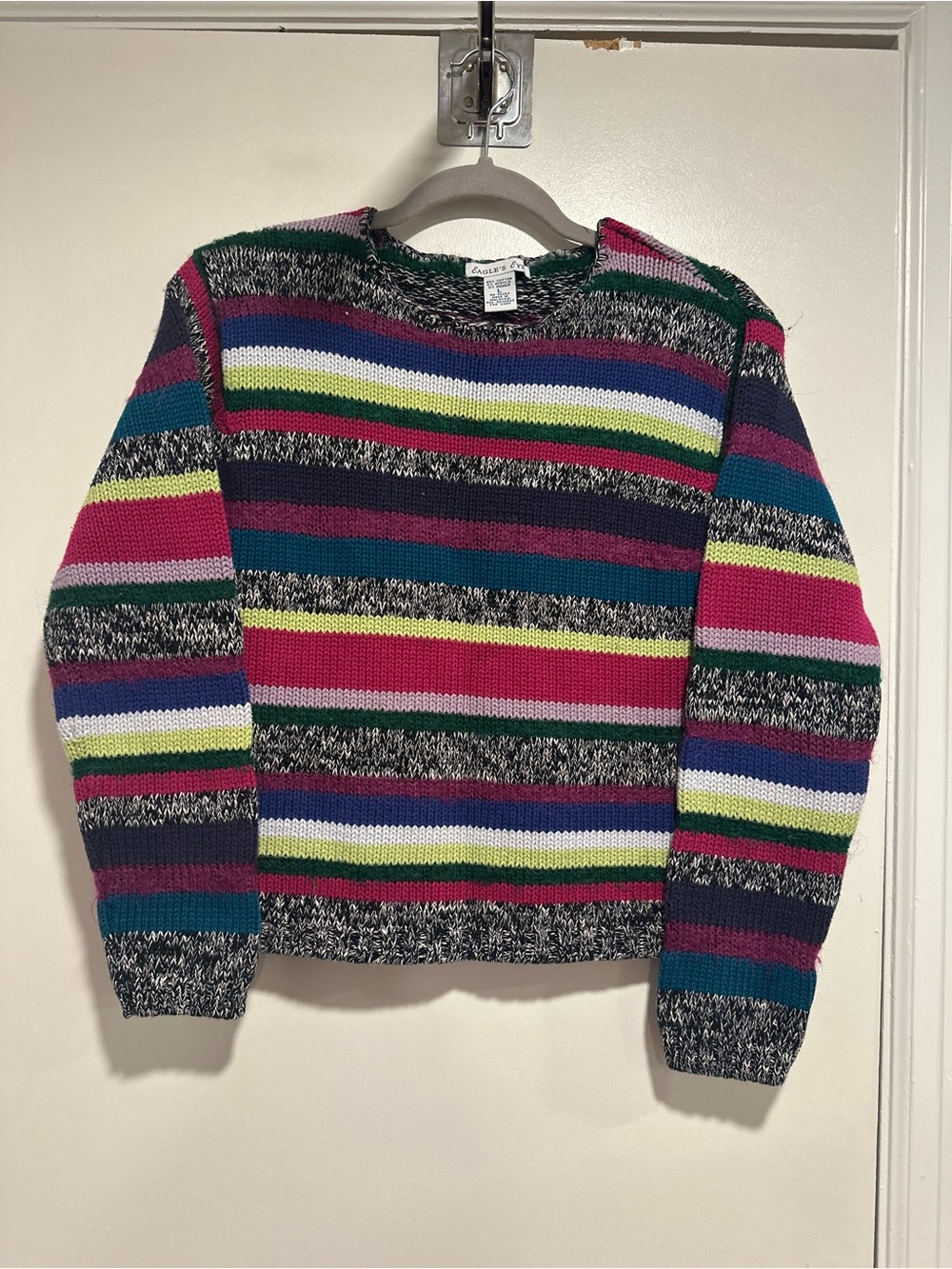 VTG Eagle’s Eye Cotton Blend Sz: L Vibrant Colorful Striped Knit Winter Sweater